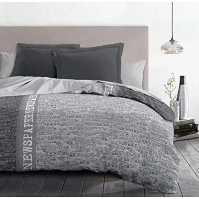 Obrázek Home Linge Passion Newspaper Bettbezug, Mikrofaser, Hellgrau, Anthrazit, Weiß, 220 x 240 cm, 3