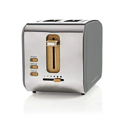 Obrázek Nedis Toustovač Soft Touch pro 2 krajíce toustů, bagelů nebo muffinů s 6 stupni opečení, funkce zahřívání, rozmrazování a odlomení šedý
