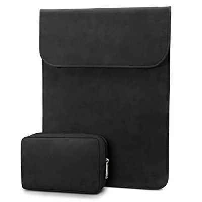 Obrázek TECOOL 15 palců pouzdro na laptop taška kůže a příslušenství Pro 2012 2019 MacBook A1990/A1398/A1707, 16 A2141, Dell XPS 15, MateBook D15, Faux semišové ochranné pouzdro, černé