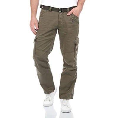Obrázek Timezone Pánské Cargo Jeans kalhoty BenitoTZ Loose Fit látkový pásek 100% bavlna Basic kapsy béžové šedé zelené w28 w29 w30 w31 w32 w33 w34 w36 w38 w40, Khaki (4137), 33 W/32 L