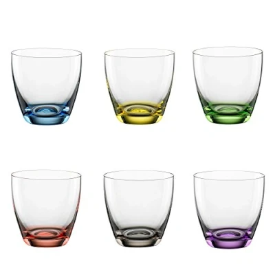 Obrázek Bohemia Cristal 093 006 165 6dílná sada hrnků &quot;Viva Colori&quot; cca 300 ml z křišťálového skla s barevným dekorováním dna modrá, žlutá, zelená, červená, kouřově šedá, fialová