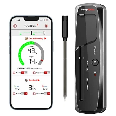 Obrázek ThermoPro TempSpike teploměr na maso bezdrátový grilování Bluetooth IP67 měřič teploty jádra TP961 150 m pečení do trouby, grilu, rožničky, bezpečný v myčce nádobí