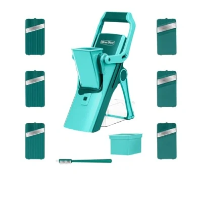 Obrázek Genius kráječ zeleniny Nicer Dicer Mando, 12dílný, ruční s úložným boxem, 6 nástavců, na salát plátky Julienne, mandolína jednoduchým štětečkem čištění