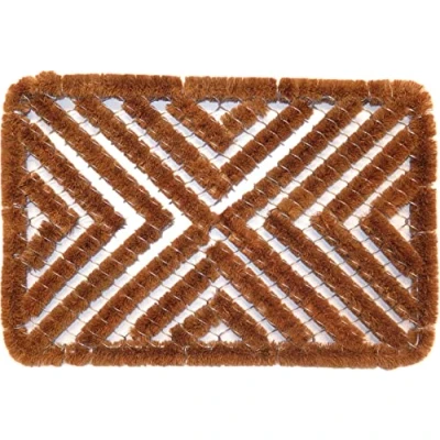 Obrázek oKu Tex rohožka na dveře drátěná rohož Brush Design 2 s kartáčem rybí kost kokosová drátěnou mřížkou pro venkovní použití protiskluzová 40 x 60 cm..