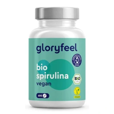 Obrázek bio Spirulina tablety 600 lisovaných slinek (500 mg) vysoce dávkovaný prášek, certifikovaný 3 000 mg v denní dávce laboratorně testováno, vyrobeno Německu bez přísad