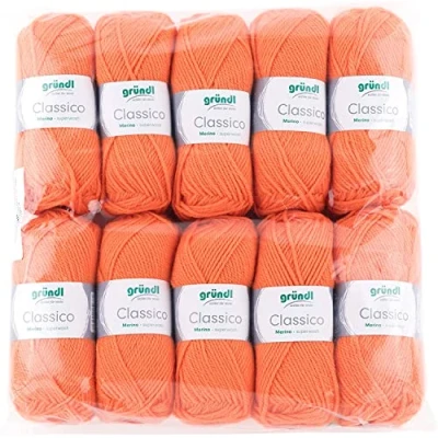 Obrázek Gründl Classico vlna (Öko Tex ® certifikovaná pletací příze z 50 % střižní vlny (Merino) a polyakryl, g/120 m, tloušťka jehlic: 3,5 4,5, 10 klubko á g), oranžová