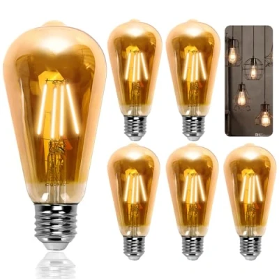 Obrázek Aigostar Edison vintage lampa E27,8 W LED žárovky antická žárovka, teplá bílá 2200 K, 800 LM dekorativní ideální pro nostalgické a retro osvětlení v domě kavárně bar 5 kusů