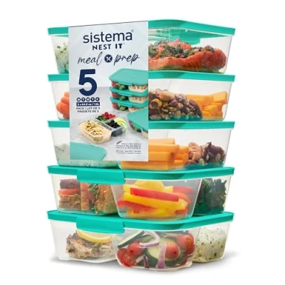 Obrázek Sistema NEST IT Frischhaltedosen für Meal Prep 1,9 L luftdichte Vorratsdosen mit Fächern und Deckeln Brotdosen Pause BPA frei grün 5 Stück
