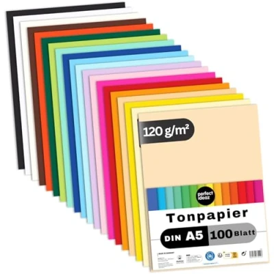 Obrázek perfect ideaz 100 listů barevného papíru DIN A5, 20 barev, 120 g/m², made in Germany, certifikovaný modrý anděl