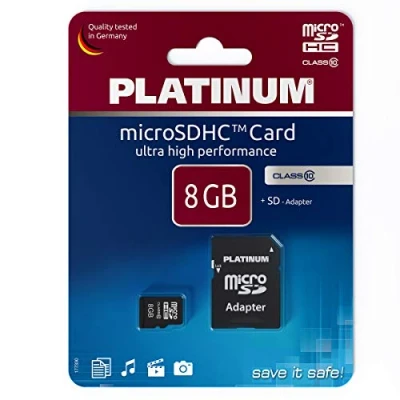 Obrázek PLATINUM Paměťová karta High Speed microSDHC 8 GB Class 10 UHS I U1 vč. SD adaptéru Micro pro smartphone, tablet, fotoaparát 177330