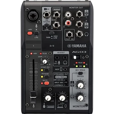 Obrázek Yamaha AG03MK2 3kanálový mixážní pult Live Streaming s USB audio rozhraním pro Windows, Mac, iOS a Android v černé barvě