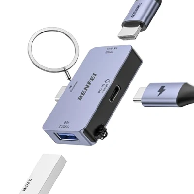 Obrázek BENFEI USB C rozbočovač 3 v 1 super kompaktní, na HDMI 4K@60Hz/10 Gbps A/100 W PD napájení, kompatibilní s iPad Pro MacBook Pro/Air iMac iPhone 16/15 Pro/Pro Max XPS Thinkpad a dalšími