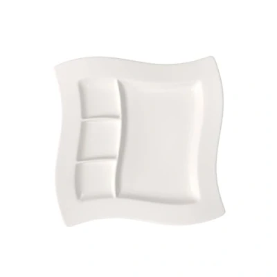 Obrázek Grilovací talíř Villeroy a Boch, porcelánový talíř, se 3 přihrádkami, obdélníkový, prémiový porcelán, vhodný do myčky mikrovlnné trouby, bílý, 27 cm
