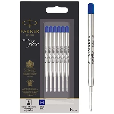 Obrázek Parker Ballpoint Pen Refills Medium Point Blue QUINKflow Ink 6 Count Value Pack
