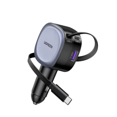 Obrázek UGREEN Zapalovač cigaret USB C 75 W zatahovací nabíječka do auta rychlonabíječka mobilní telefon Auto příslušenství 12 V nabíjecí kabel adaptér pro iPhone 16, ipad,