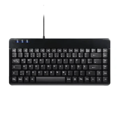 Obrázek Perixx 10761 PERIBOARD 409 H, mini klávesnice se 2 x USB rozbočovači 1,80metrový kabel s zástrčkou klavírní lak rozložení qwertz DE černá