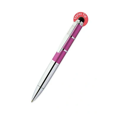 Obrázek ONLINE Otočné kuličkové pero a zadávací v jednom, s kovovou sponou, standardní náplní D1, Piccolo Stylus Metallic Pink, 2v1 mini kulička na peněženku, psaní modré, Tip pro dotykové
