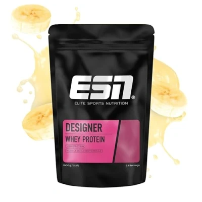 Obrázek ESN Designer Whey Protein prášek, banana, 1 kg, až 23 g proteinu na porci, ideální pro růst a udržení svalů, testovaná kvalita vyrobeno v Německu