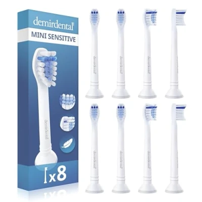 Obrázek 8dílná sada nástavců demirdental Mini Sensitive vhodná pro náhradní kartáčky Philips Sonicare, měkké a malé hlavice kartáčku citlivé zuby, bílá, odpovídá HX6088