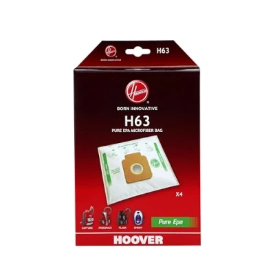 Obrázek Hoover Sáček do vysavače H63, originální náhradní díl, mikrovlákno, Pure EPA, aktivní uhlí absorbující zápach, kompatibilní s podlahovými vysavači Hoover, 4 kusy