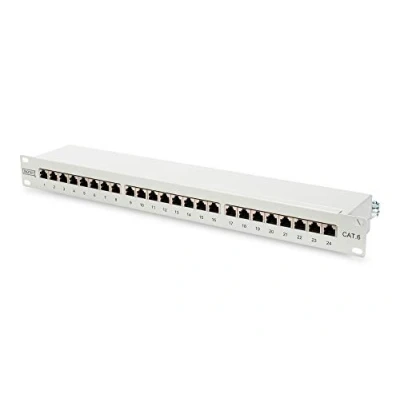 Obrázek DIGITUS Patchpanel 19 palců Cat 6 24 portů RJ45 postroj LSA Patch Feld Rack Montage 1HE šedý