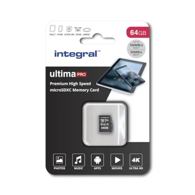 Obrázek Integral 64GB UltimaPRO V30 Premium Micro SD Card (SDXC) UHS I U3 + Adapter 100MB/s