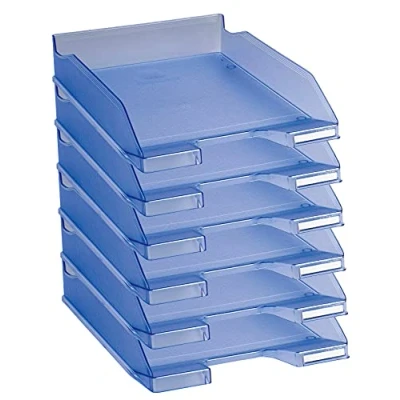 Obrázek Exacompta 11310D Combo Midi odkládací přihrádka (34,7 x 25,5 6,5 cm, pro dokumenty DIN A4, ideální vaši organizaci, robustní, stohovatelná) 6dílná sada ledově modrá průsvitná
