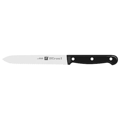 Obrázek ZWILLING Univerzální nůž Twin Chef, délka čepele: 13 cm, list čepele se zoubkovaným ostřím, speciální nerezová ocel / plastová rukojeť v designu nýtů, černý