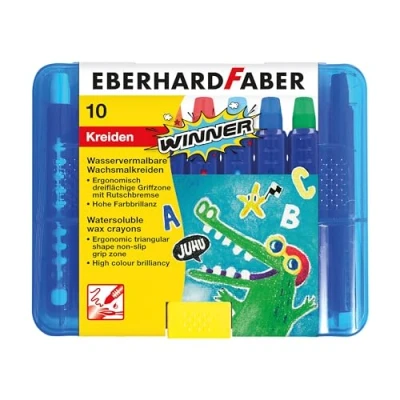 Obrázek Eberhard Faber 521110 Winner voskovitá křída, roztíratelná vodou, 10 voskovek v praktické plastové krabičce