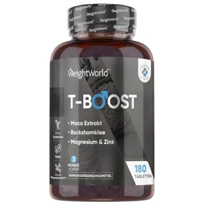 Obrázek T Boost Testosteron Booster pro muže hladiny testosteronu a spermatogeneze (EFSA) se selenem, zinkem, makou, hořčíkem, kyselinou listovou dalšími budování svalů, tréninkem, sportem 180