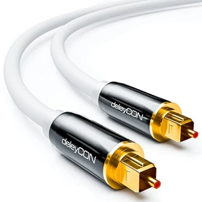 Obrázek deleyCON 0,5m optický digitální audio kabel S/PDIF 2x konektor Toslink LWL kovová zástrčka 5 mm flexibilní bílý