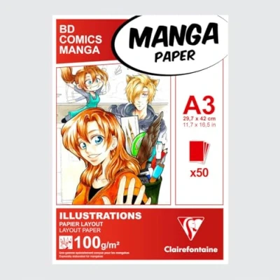 Obrázek Clairefontaine 94043C Layoutblock (für Manga Comics, ideal für Illustrationen und Multitechniken, DIN A3, 29,7 x 42 cm, 50 Blatt, 100 g, geeignet Filzmarker mit Alkohol) weiß