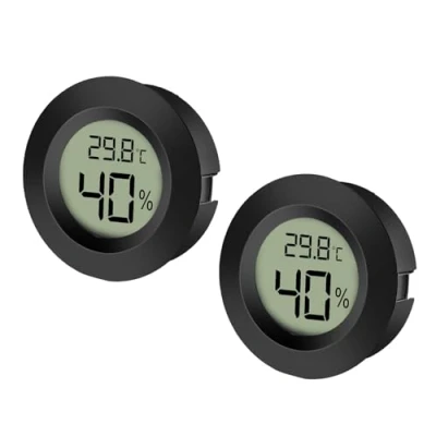 Obrázek EEEKit 2 ks LCD digitálního vlhkoměru teploměr, vnitřní, venkovní vlhkoměr, měřič teploty pro skleník sklep, černý, kulatý