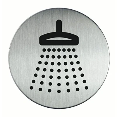 Obrázek Durable Štítek na dveře Picto kulatý (sprcha, 83 mm) metalická stříbrná, 493823
