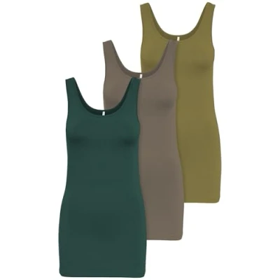 Obrázek ONLY Balení 3 ks dámské horní díly Basic tank topy bílé, černé, šedé, modré, krémové tričko dlouhé letní top 15201465, Farbmix 9