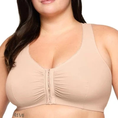 Obrázek Glamorise Dámská bavlněná podprsenka PerfectComfort bez kostic s T zády, kůže, 100B, Pleťová