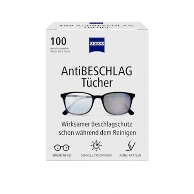 Obrázek ZEISS 100 kusů ubrousků proti zamlžení pro dlouhodobou ochranu již během čištění každý hadřík jednotlivě zabalený ideální na cesty nebo