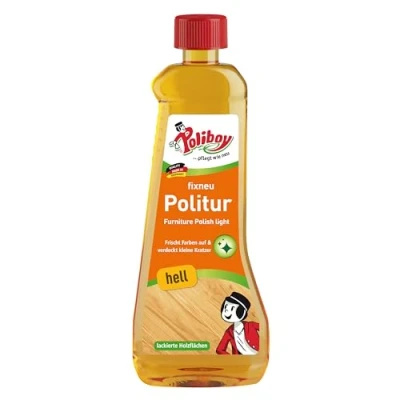 Obrázek Politura POLIBOY fixní nová světlá leštidlo na nábytek pro světlé lakované dřevo oživující barva leštidla 1 x 500 ml Made in Germany