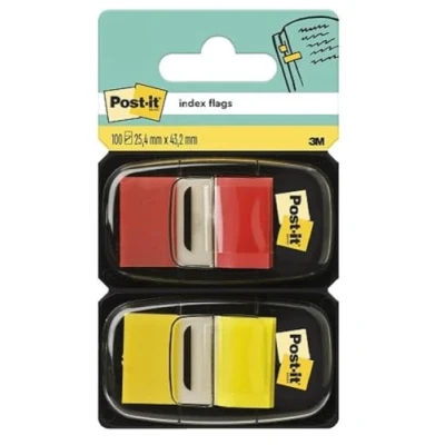 Obrázek Post it Index lepicí pásky, standardní, červená a žlutá, 25,4 mm x 43,2 mm, 50 lepicích proužků/dávkovač, 2 dávkovače/balení