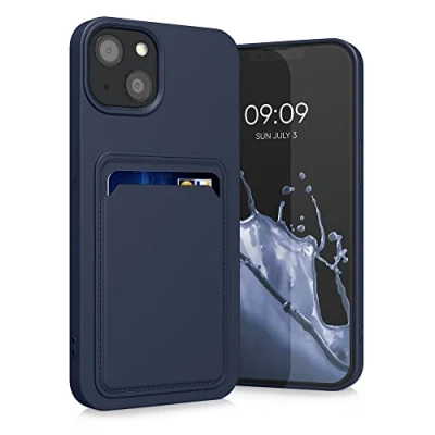 Obrázek kwmobile pouzdro na mobil kompatibilní s Apple iPhone 13 přihrádkou karty tmavě modrá