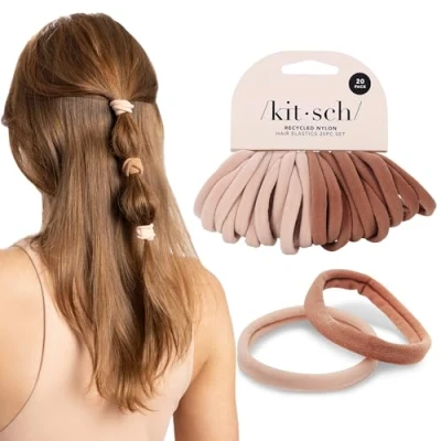 Obrázek Kitsch Nylonové gumičky do vlasů, bez zacuchávání a lámání, pro ohony copy, všechny typy bezešvé, poškození, 20 kusů, v tvářenkách, dívky ženy