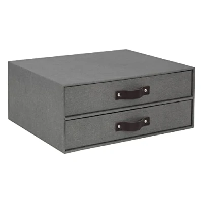 Obrázek Bigso Box of Sweden BIRGER Schubladenbox für Dokumente und Bürobedarf Schreibtisch Organizer mit 2 Schubladen Ablagesystem aus Faserplatte Papier in Leinenoptik grau