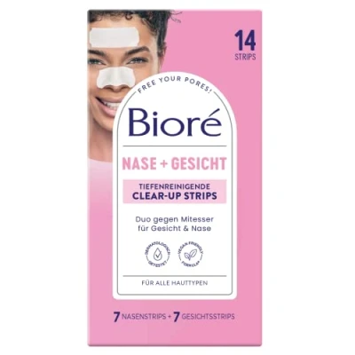 Obrázek Biore Hloubkově čistící proužky Clear up 1 x 14 kusů obličej (7 pruhů) a nos odstranění černých teček nečistot obličeje nosu všechny typy pleti