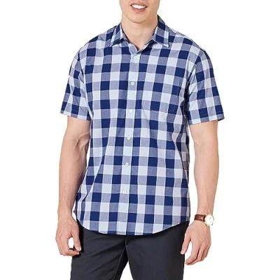 Obrázek Amazon Essentials Herren Kurzärmeliges Hemd aus Popeline, Normale Passform, Blau Buffalo Karos, M
