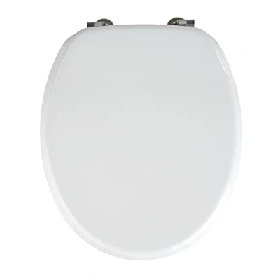 Obrázek WENKO WC sedátko model Valencia z MDF v bílé barvě s nerezovým upevněním rozměry víko 36 x 43 cm vnější kroužek 37,5 43,5 vnitřní 22,2 26,5