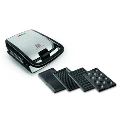 Obrázek Tefal Sada 4 ks Snack Collection SW854D kombinované zařízení včetně sad desek s nepřilnavým povlakem vhodné do myčky Panini, vafle, sendvič, sladká kuchyně 700 W černá/ušlechtilá ocel