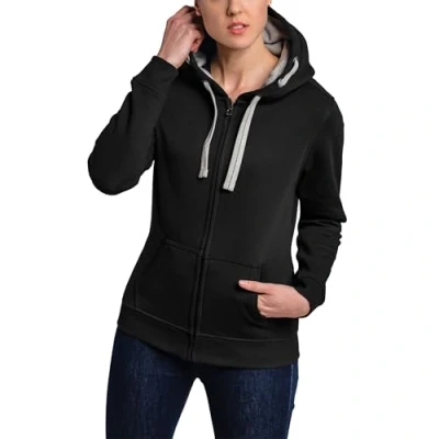Obrázek HRM dámská mikina s kapucí I Premium bunda kontrastní podšívkou Basic Hoodie se zipem kvalitní a udržitelný dámský top, černá
