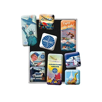 Obrázek Nostalgic Art Retro magnety na lednici, 9 kusů, Pan Am Travel The World Plasters nápad dárek pro cestovatele, magnetická sada magnetickou tabuli, vintage design