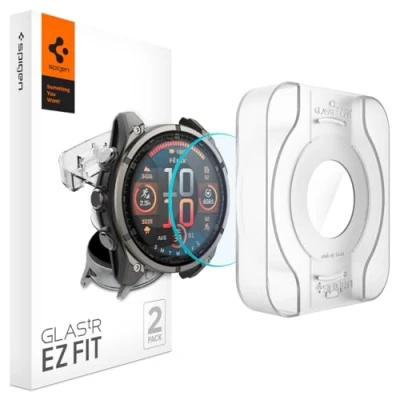 Obrázek Spigen Skleněná ochranná fólie tR EZ Fit kompatibilní s Garmin fēnix 8, 47 mm, 2 kusy, odolná proti poškrábání, tvrdostí 9H