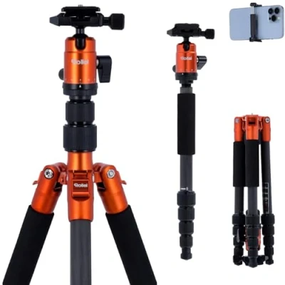Obrázek Rollei Compact cestovatel No. 1 Carbon velmi lehký cestovní stativ vyrobený z uhlíku o velikosti balení pouze 33 cm, kompatibilní s Arca Swiss, oranžová